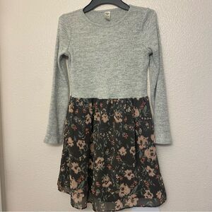 OshKosh gray cozy knit ribbed crew neck long sleeve sweater dress floral 14